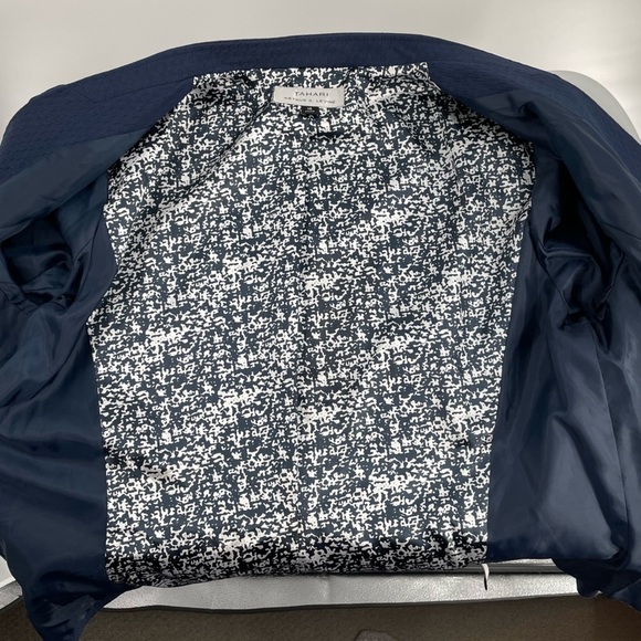 Tahari ASL Hook Eye Closure Navy Jacquard Long Sleeve Office Career Wear Jacket - Picture 7 of 11